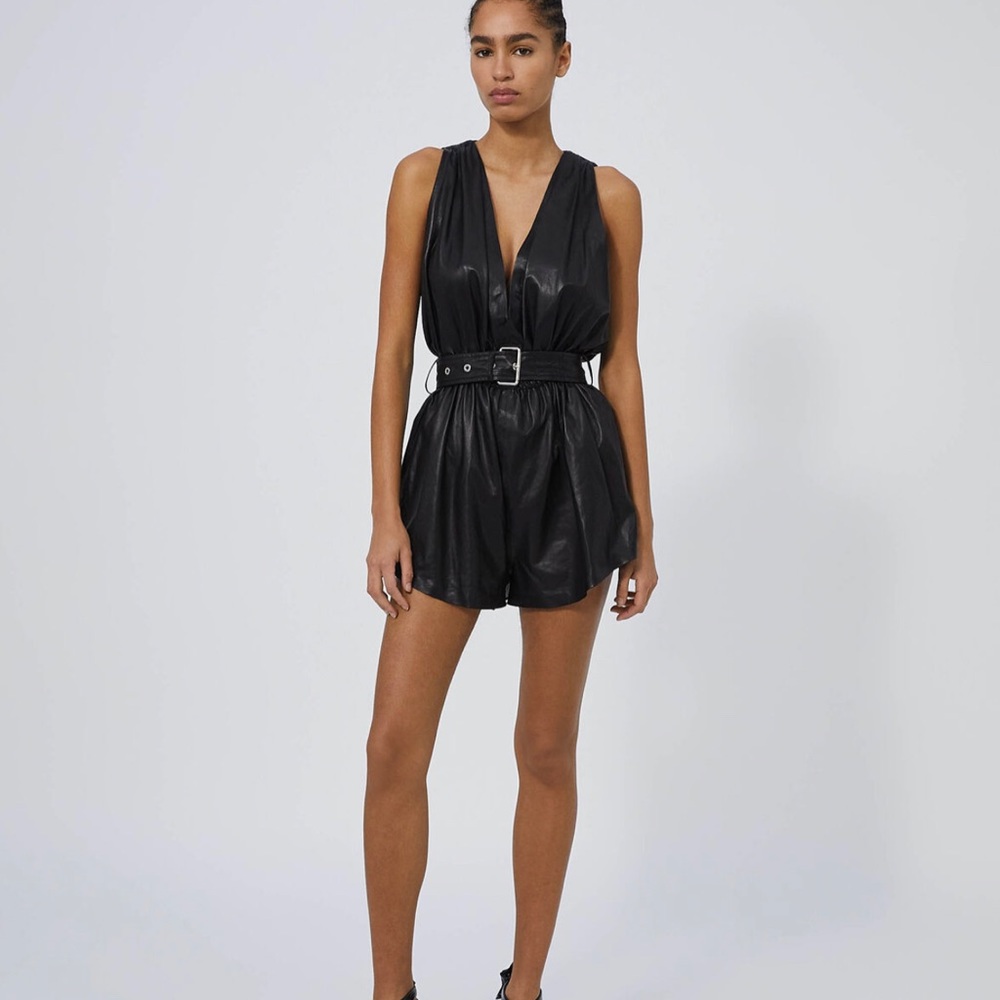 IRO GARISSA jumpsuit done in washed lambskin leather with belt by